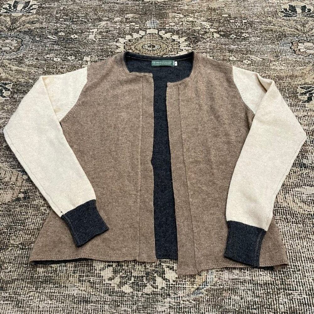 Yes Helping Hands 100% Cashmere Cardigan S Womens Brown Colorblock Open Front